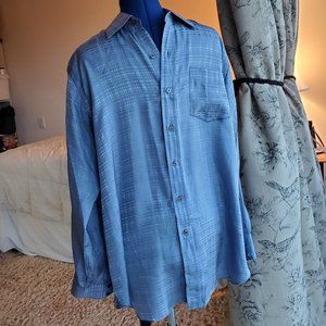 Vintage dress shirt long sleeves metallic blue 15 1/2" neck